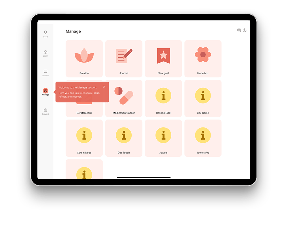 Manage screen on the LAMP iPad app